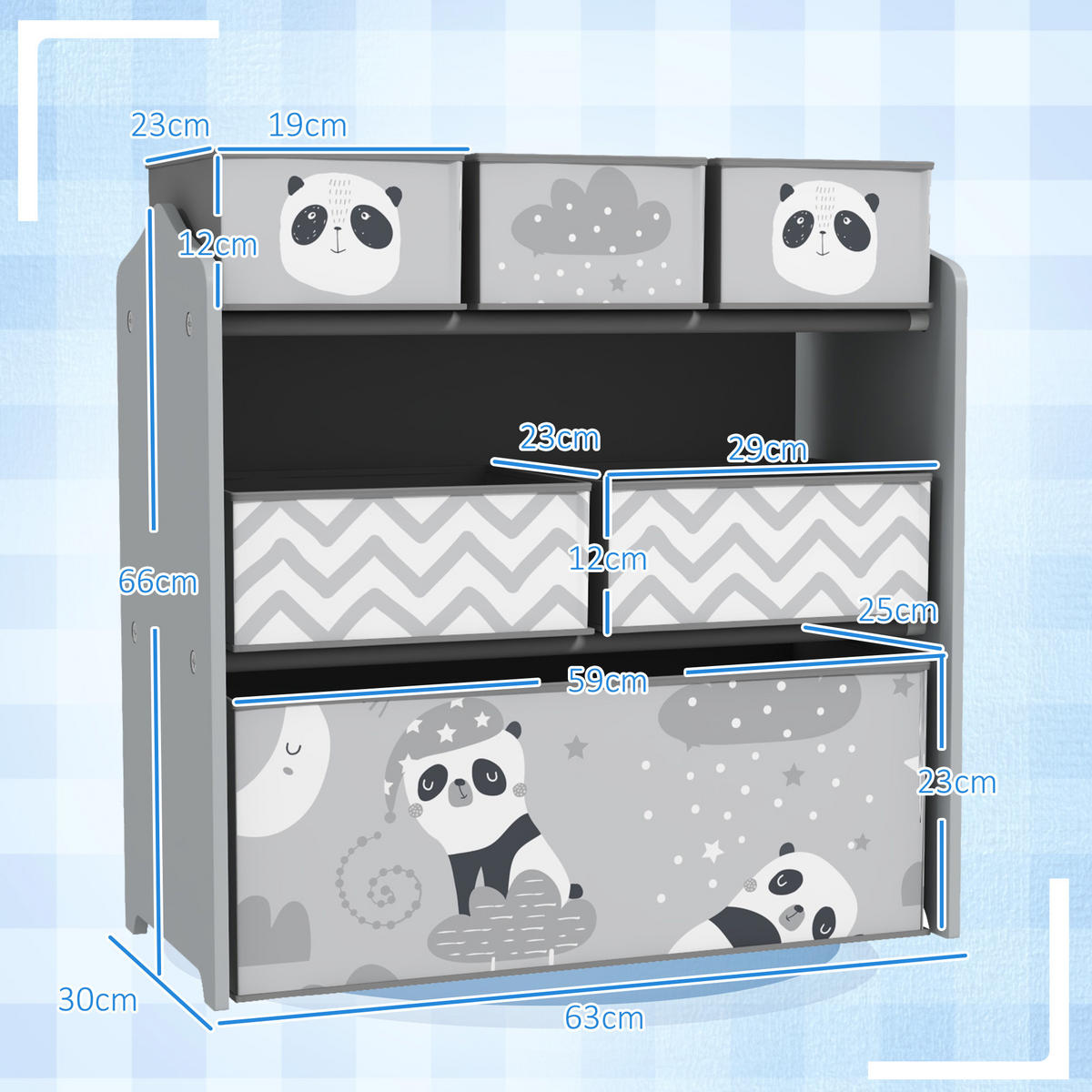 KINDERREGAL DE-17266 6 herausnehmbare Vliesstoffboxen Grau - Grau, Holzwerkstoff (63/66/30cm) - ComfortXL
