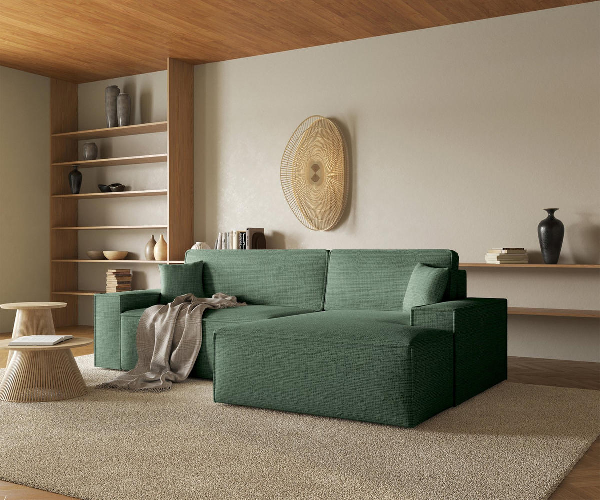 ECKSOFA Farese New Salbeigrün Chenille - Schwarz/Hellgrün, Kunststoff/Textil (267/167cm) - Selsey