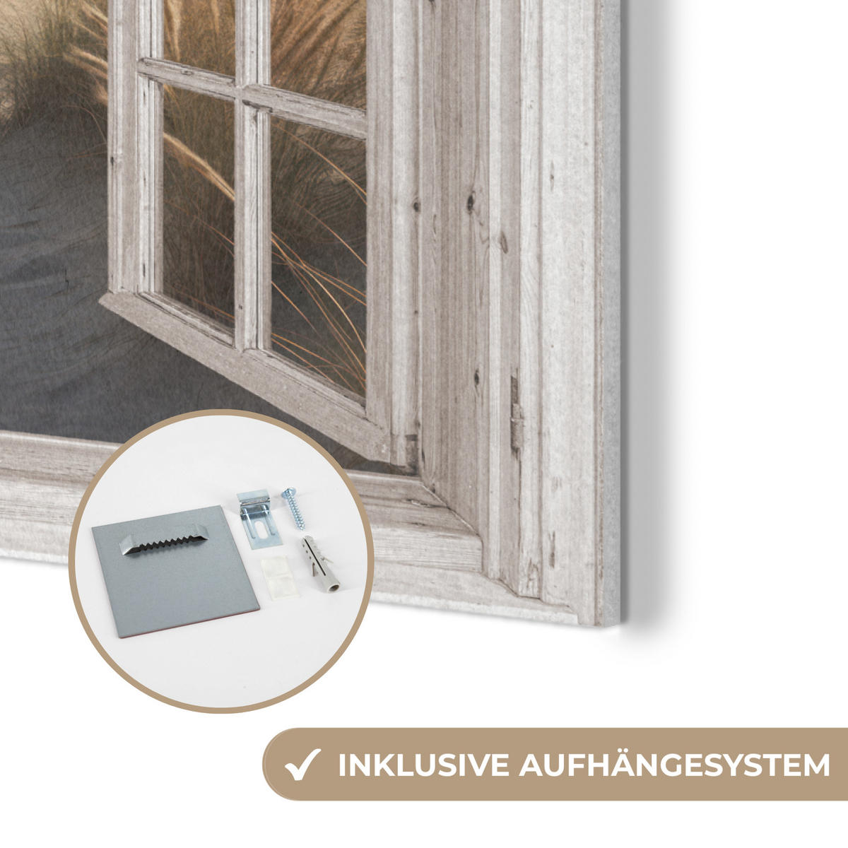 AKUSTIKPANEEL Fenster - Meer - Küste - Natur - Ausblick - Strand - Wattenmeer 100x70 cm - Beige, Textil (100/0.9/70cm) - MuchoWow