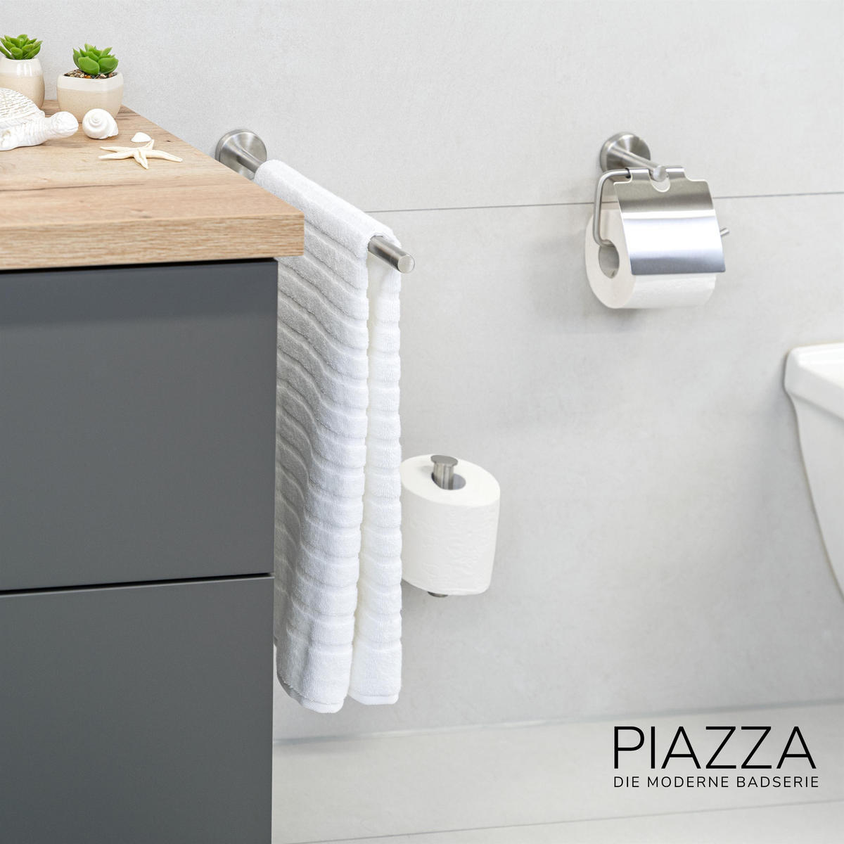 TELESKOPHANDTUCHSTANGE PIAZZA Edelstahl - Edelstahlfarben, Metall (6/6/50cm) - bremermann