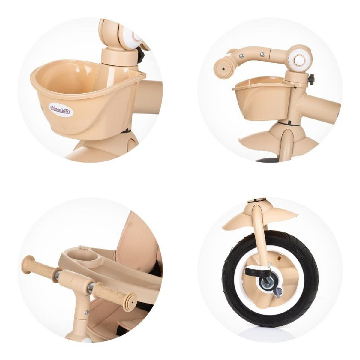 DREIRAD Marathon 2 in 1 beige Dreirad, Sitz umkehrbar, Gummiräder, Dach - Beige, Metall (92/46/99cm) - Chipolino