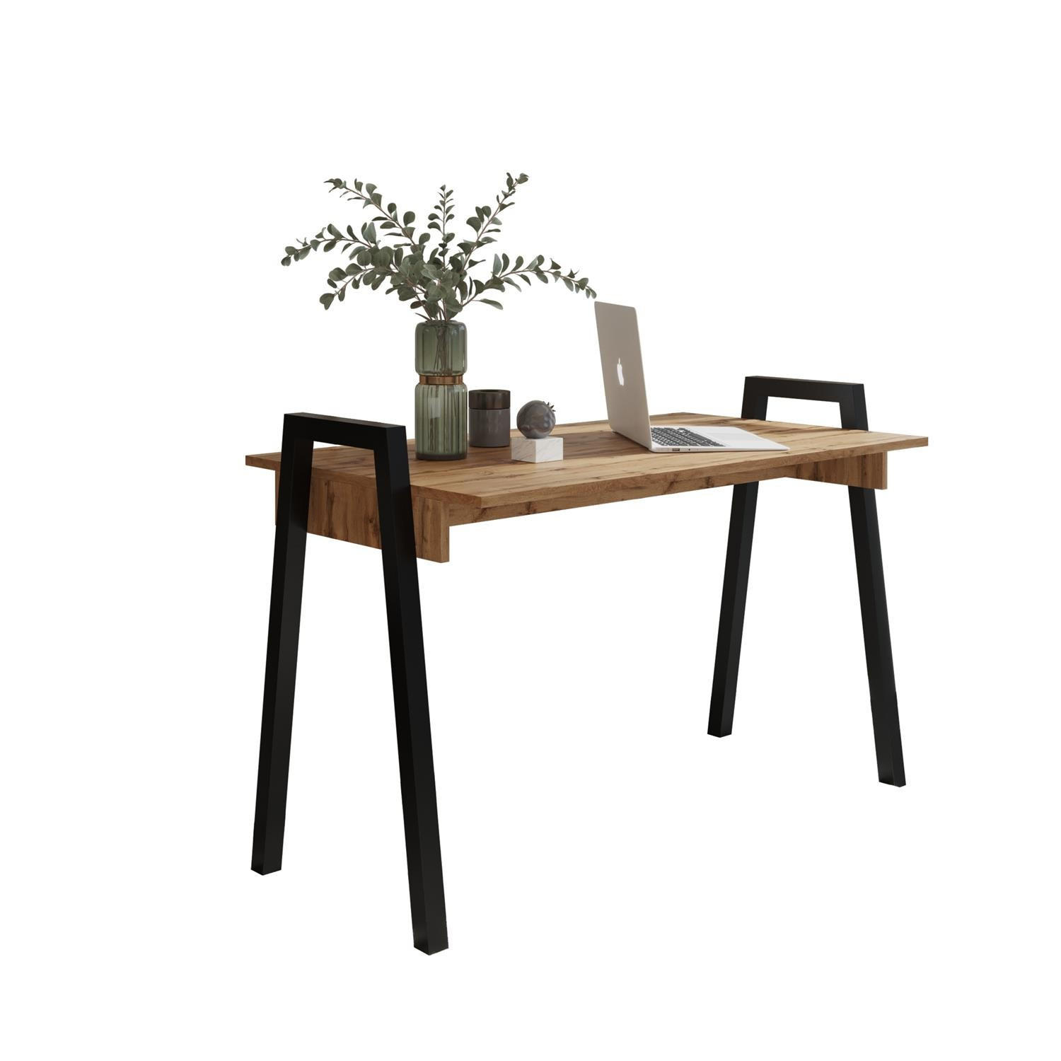 SCHREIBTISCH Frame Wotan Eiche, mit Schwarz Metallbeine - Eiche Wotan/Schwarz, Holzwerkstoff (680/1200/820cm) - Bettso