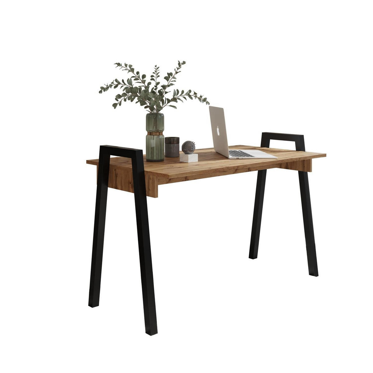 SCHREIBTISCH Frame Wotan Eiche, mit Schwarz Metallbeine - Eiche Wotan/Schwarz, Holzwerkstoff (680/1200/820cm) - Bettso