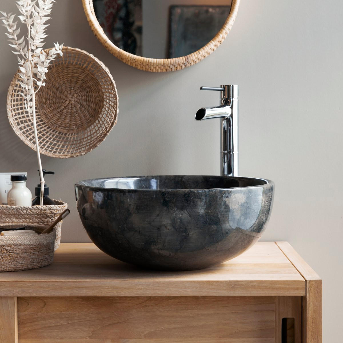 WASCHBECKEN Mia Grau aus Marmor - Grau, Stein (40/17/40cm) - Tikamoon