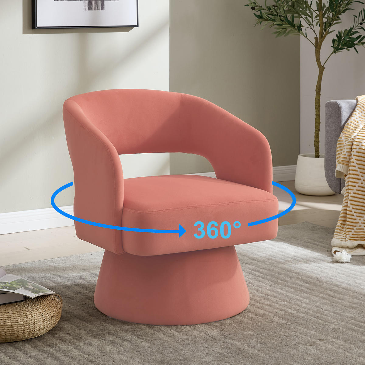 SESSEL Pink mit Drehfuß, Chenille - Rosa, Holzwerkstoff/Textil (66/75/68cm) - CHICFURN