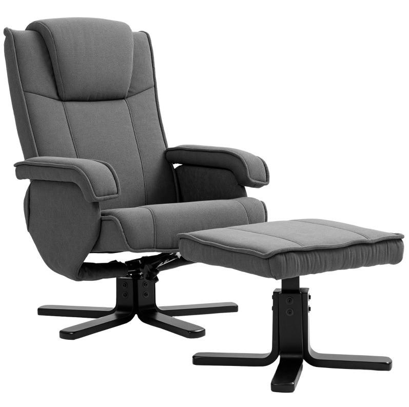 RELAXSESSEL Polyester mit Hocker 360° drehbar, 135° verstellbar 67/87/96 cm Dunkelgrau - Dunkelgrau, Textil (67/96/87cm) - Redom