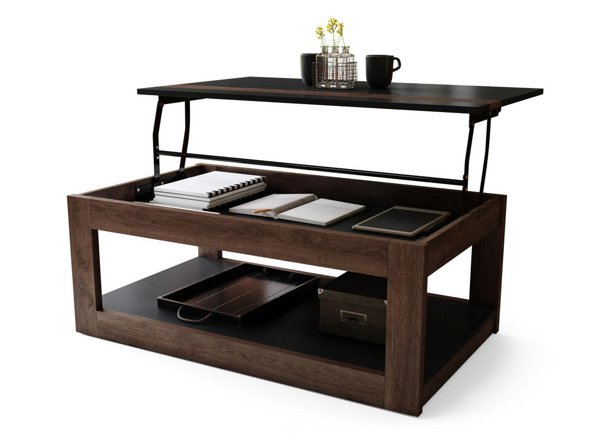COUCHTISCH rechteckig Schwarz - Eiche dunkel aufklappbar - Schwarz/Braun, Holzwerkstoff (66/112/45cm) - designimpex