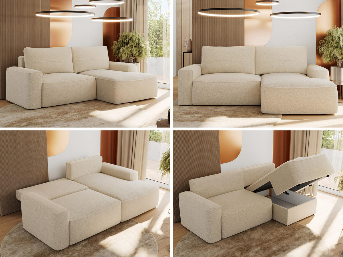 ECKSOFA BELLUNO L Beige Boucle - Rechts - Beige/Schwarz, Textil (233/144cm) - MKS