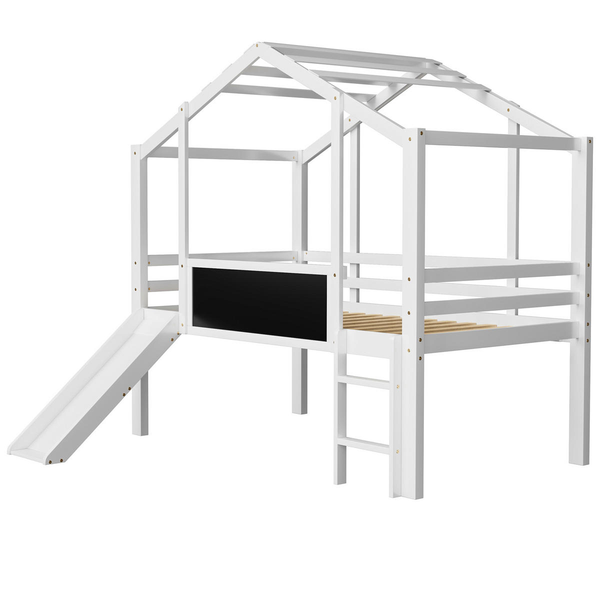 HOCHBETT 90x200 Weiß Massivholz Rutsche Leiter - Weiß, Holz (90/200cm) - FLIEKS
