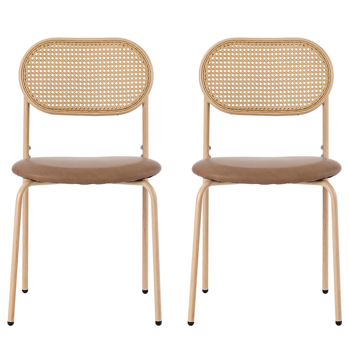 ESSZIMMERSTUHL Set 2er Braun PU & Rattan Polsterstuhl mit Metallbeinen - Braun, Kunststoff (46/80/48cm) - Urban Meuble