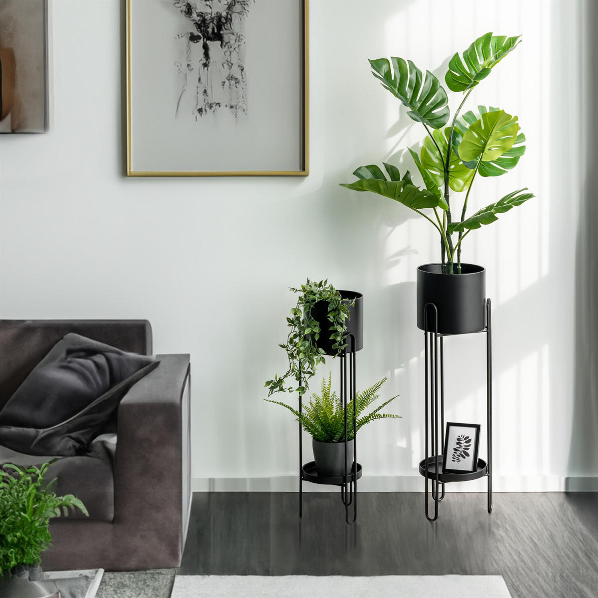 BLUMENHOCKER 2er-Set, schwarz, Metall - Schwarz, Metall (20.7/20.7/74.7cm) - bremermann