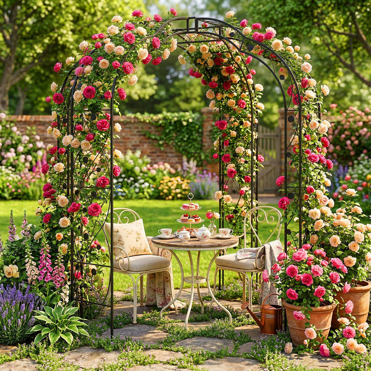 ALTÁN růží - černá, kov (199/250/199cm) - Relaxdays