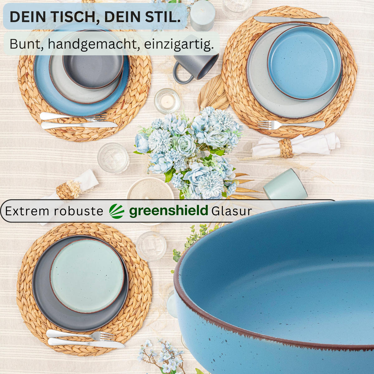 PASTASCHALEN BOMBAY SKY SHADES - 4 teilig aus Steingut - Blau/Grau, Stein (20.5cm) - Sänger