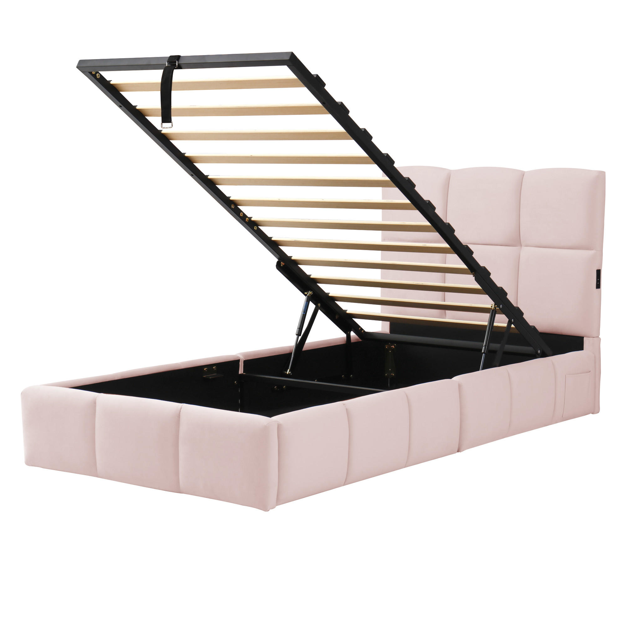 POLSTERBETT 90/200 cm Rosa mit Lattenrost, Stauraum und USB-Ladeanschluss - Rosa, Textil (90/200cm) - Oxeza