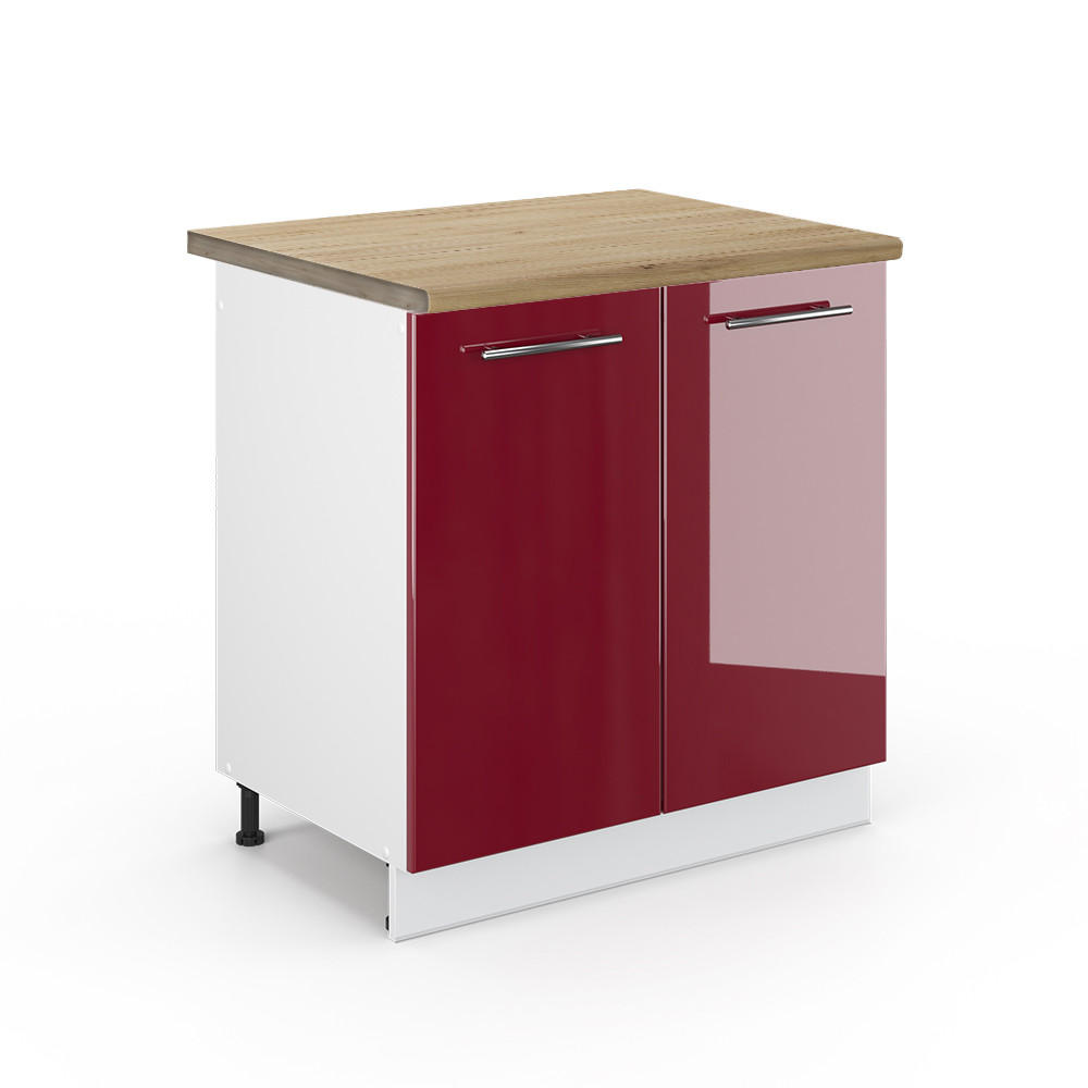 SPÜLENUNTERSCHRANK Fame-Line Bordeaux Hochglanz 80 cm, AP Eiche - Bordeaux/Weiß, Holzwerkstoff (80/82/60cm) - Vicco