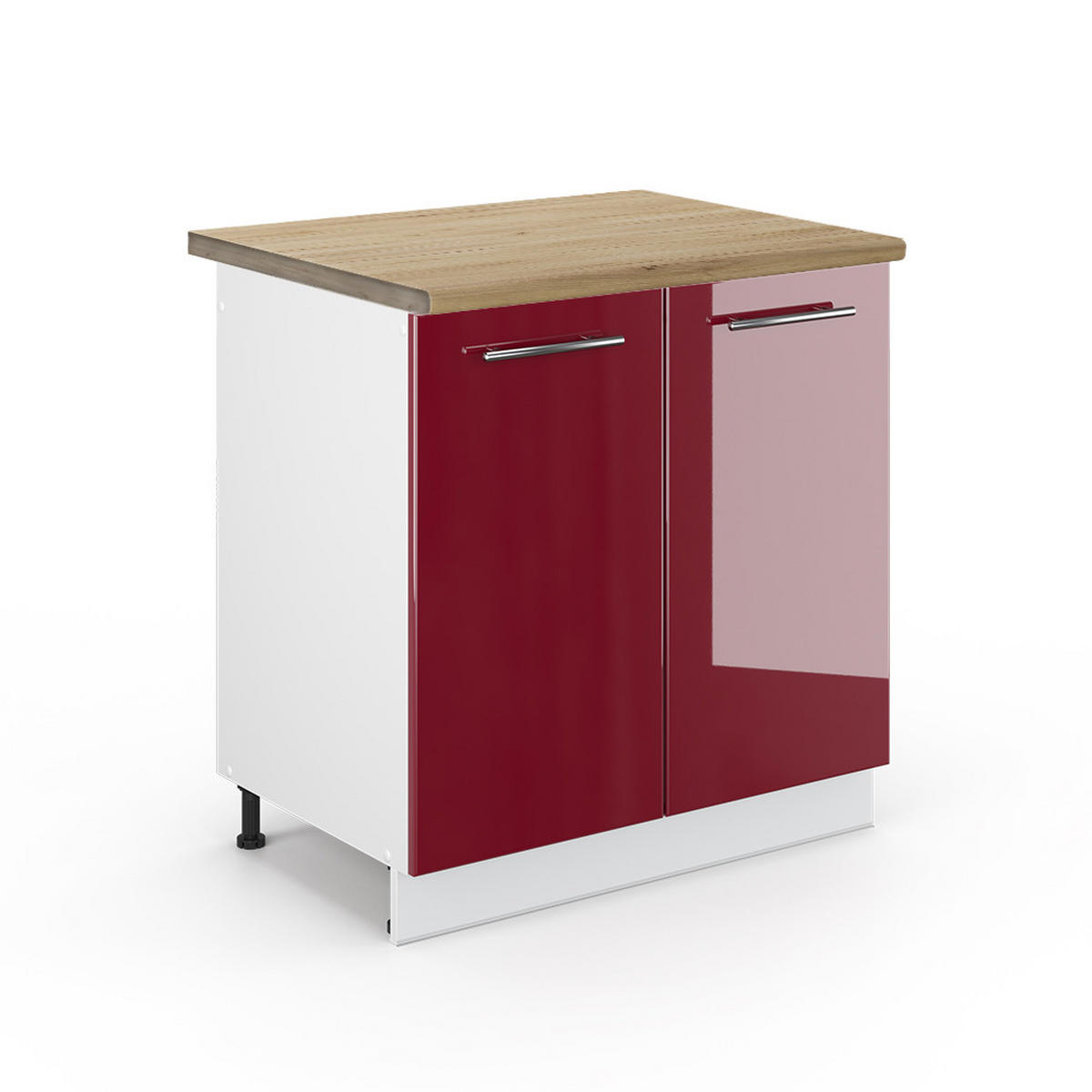 SPÜLENUNTERSCHRANK Fame-Line Bordeaux Hochglanz 80 cm, AP Eiche - Bordeaux/Weiß, Holzwerkstoff (80/82/60cm) - Vicco