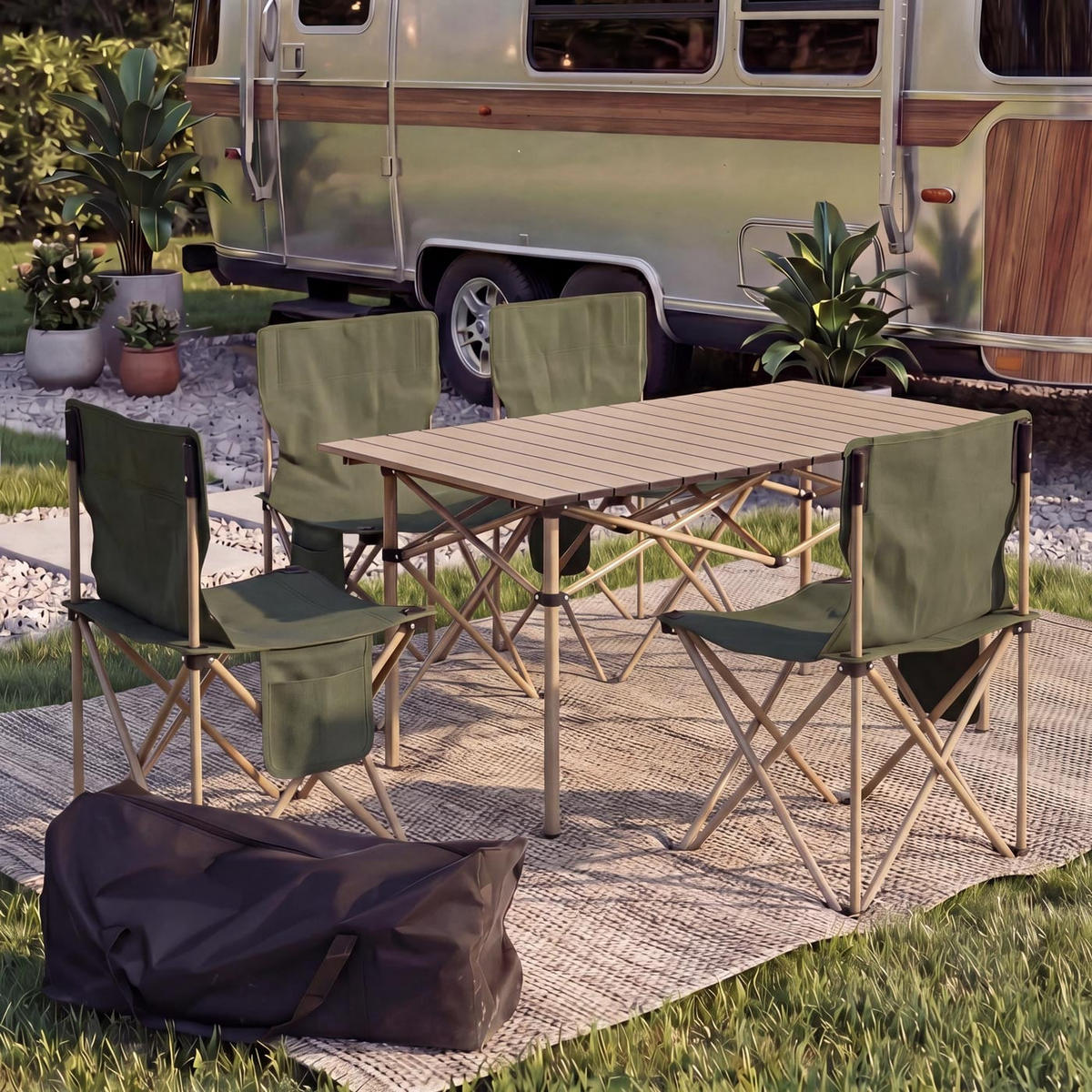 CAMPINGSET Grün - Grün, Metall (95/65/55cm) - MCW