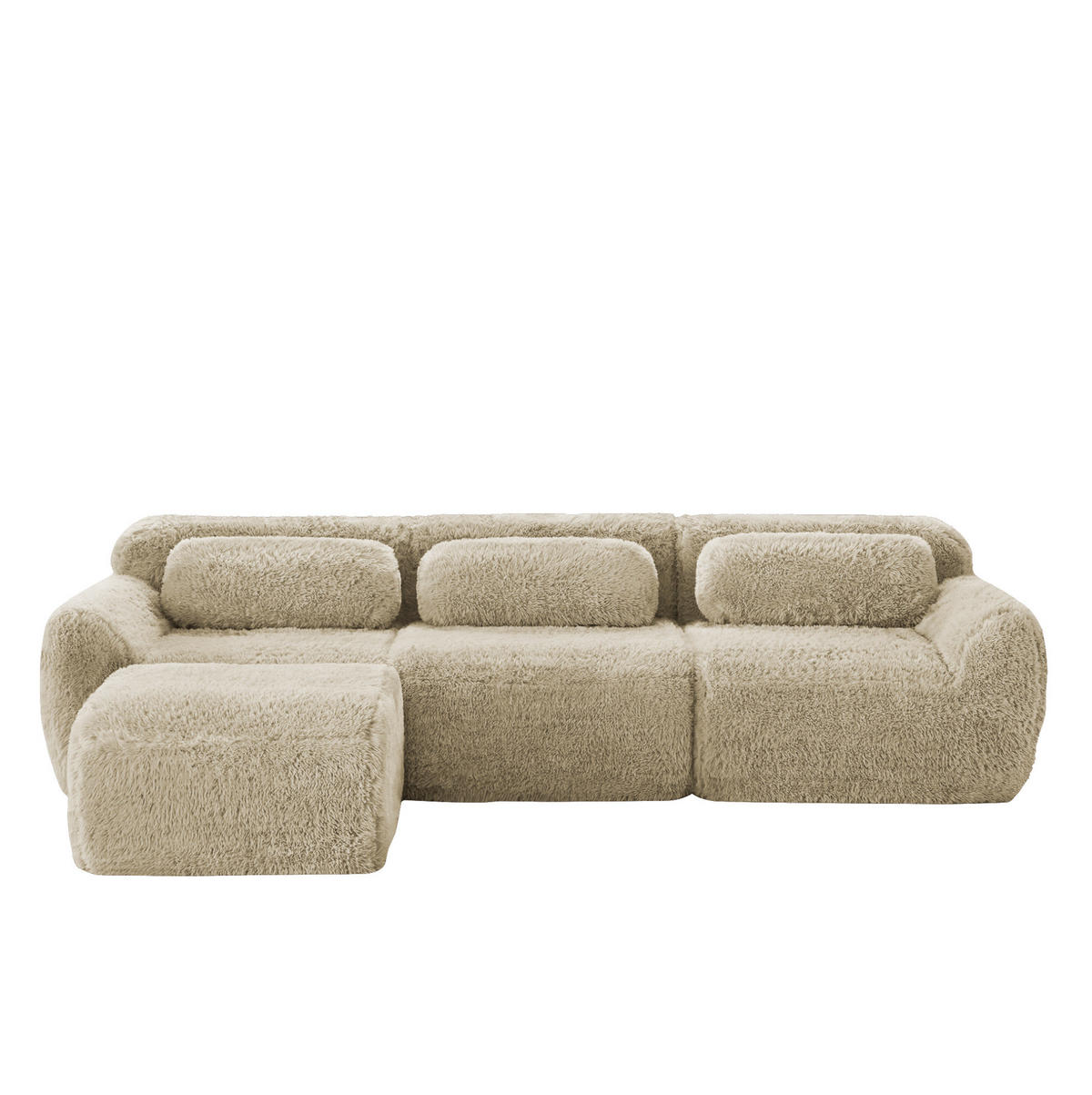 ECKSOFA 291/179/73 cm hellkhaki aus Plüschstoff rahmenlos modular mit Kissen - Beige, Textil (179/291cm) - OKWISH