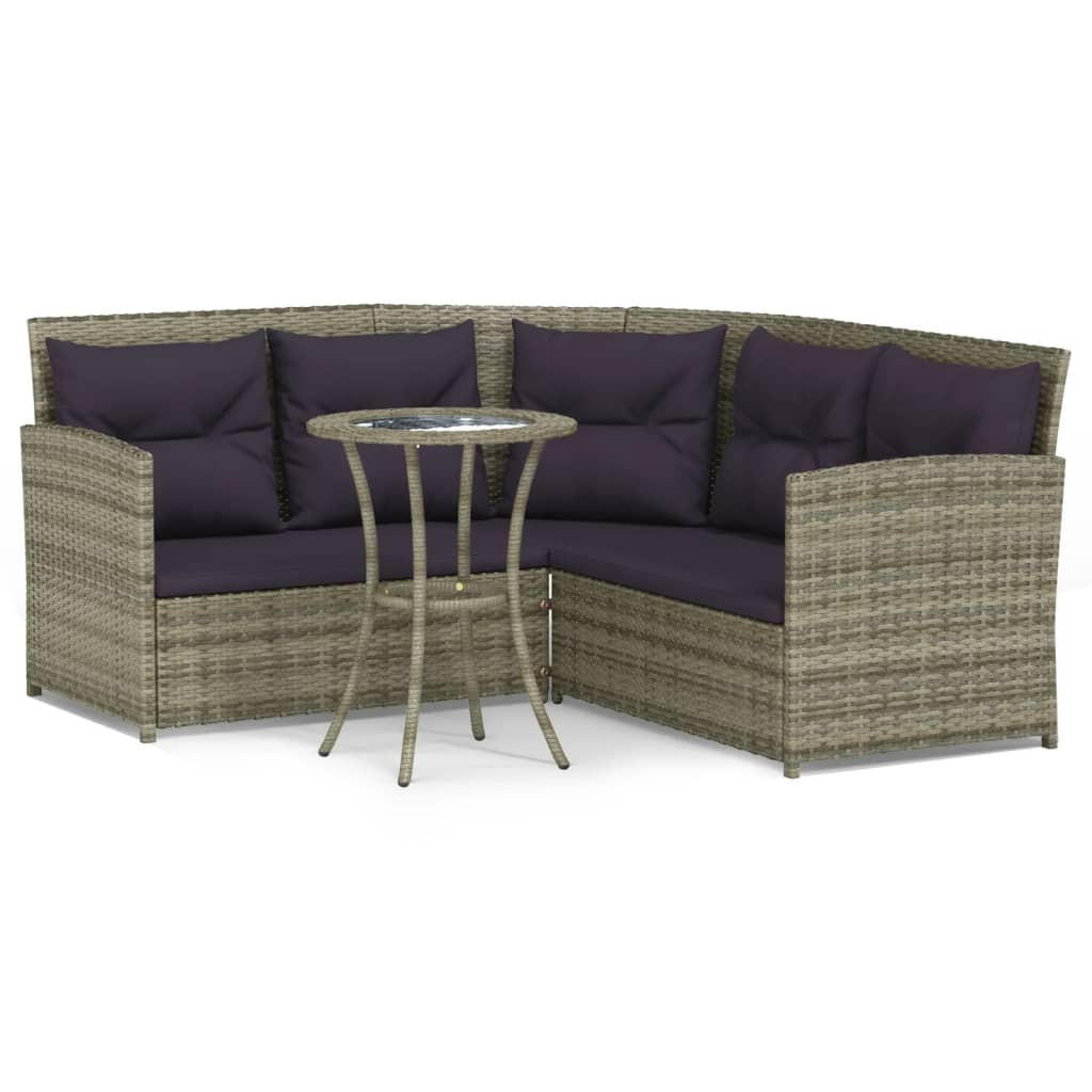 LOUNGEGARNITUR mit Sofagarnitur in L-Form und 48 cm Couchtischm, aus Poly Rattan, 2-teiliges Set - Grau, Kunststoff - vidaXL