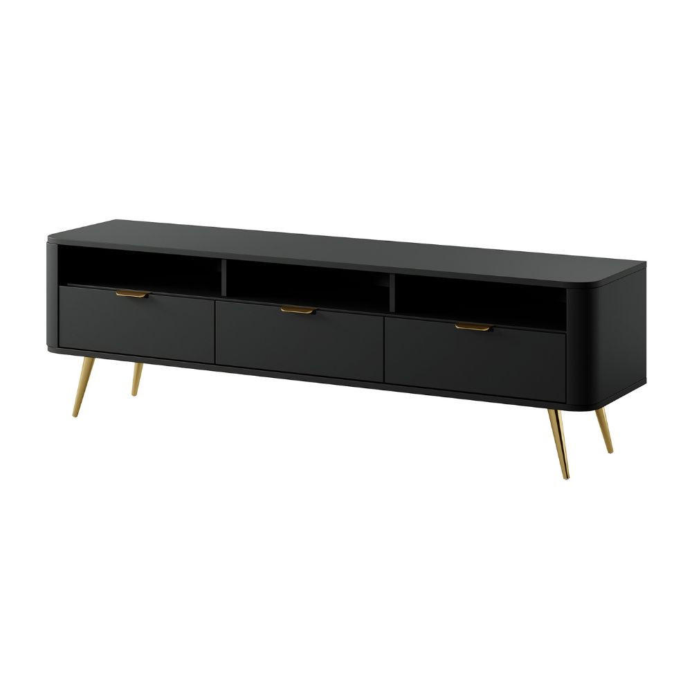 TV-SCHRANK Oval Schwarz mit 3 Schubladen 160 cm - Goldfarben/Schwarz, Holzwerkstoff/Metall (162/49/38cm) - Selsey