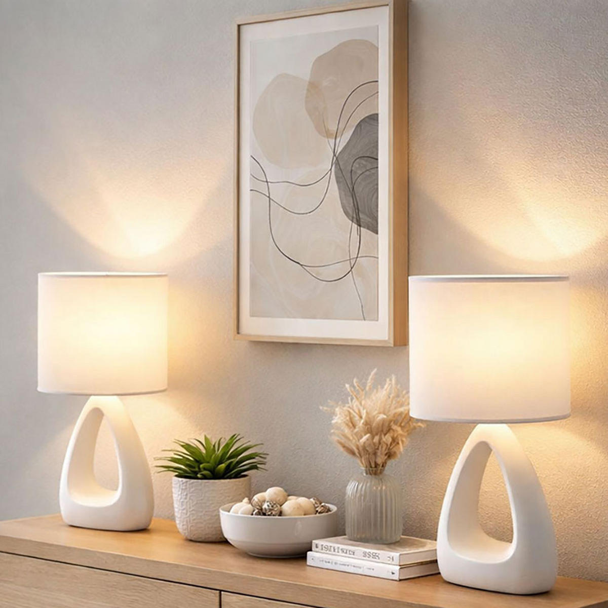 TISCHLEUCHTE Keramik Weiß 2er Set - Weiß, Textil (17/10/30cm) - Globo Lighting