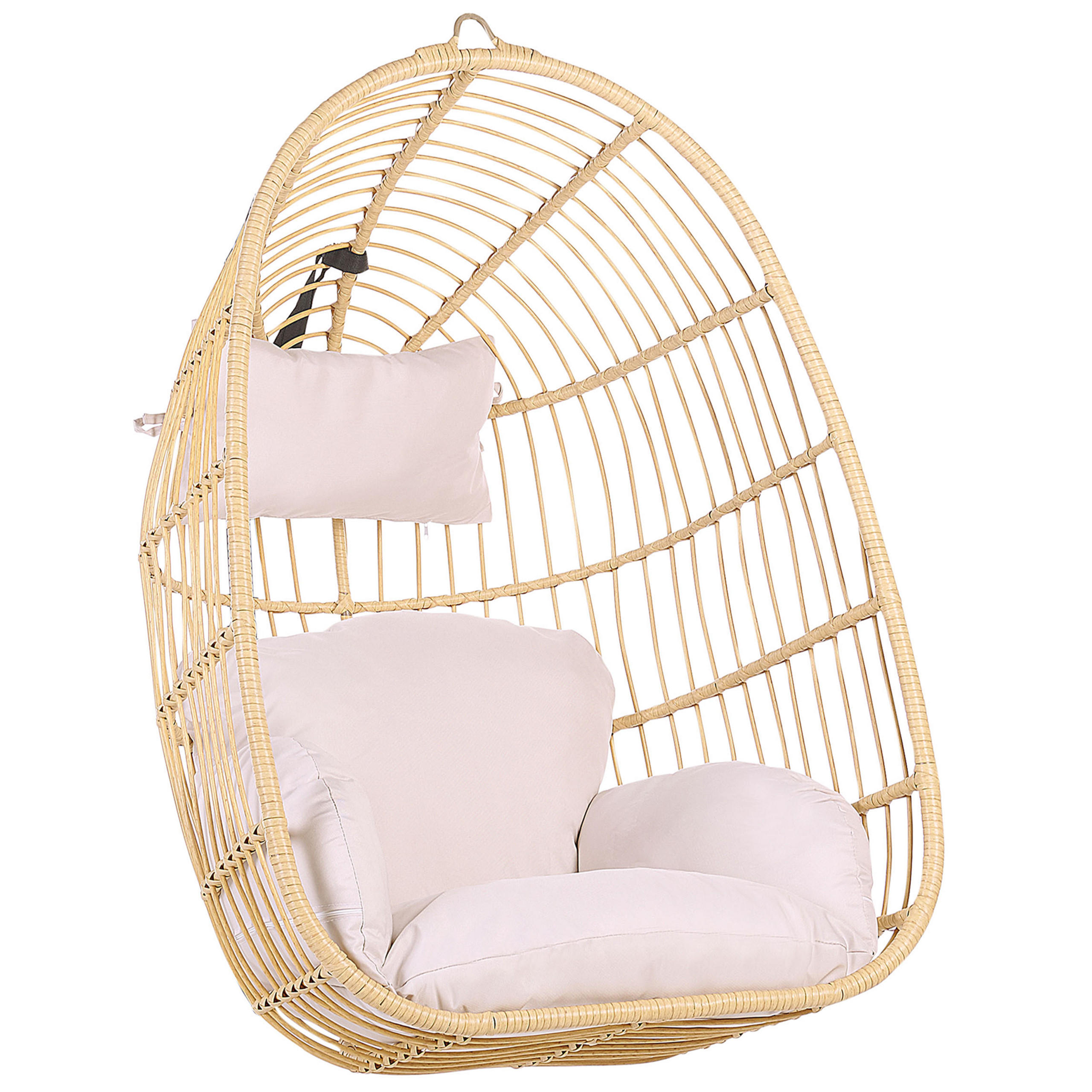 HÄNGESESSEL PE Rattan natürlich/beige mit Sitzkissen Casoli - Beige/Naturfarben, Kunststoff (84/113/70cm) - Beliani