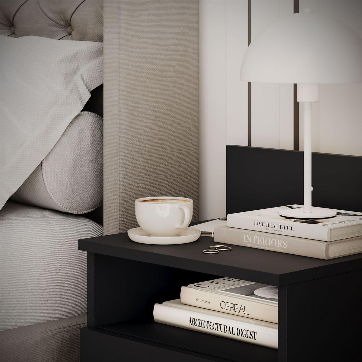 Nachttisch HANA M1 Schwarz matt - Schwarz, Holzwerkstoff (40/59/32cm) - Lookway