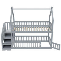 ETAGENBETT 90/200 cm Grau mit Dach, Sicherheitstreppe und Stauraumschubladen - Grau, Holz (90/200cm) - Oxeza