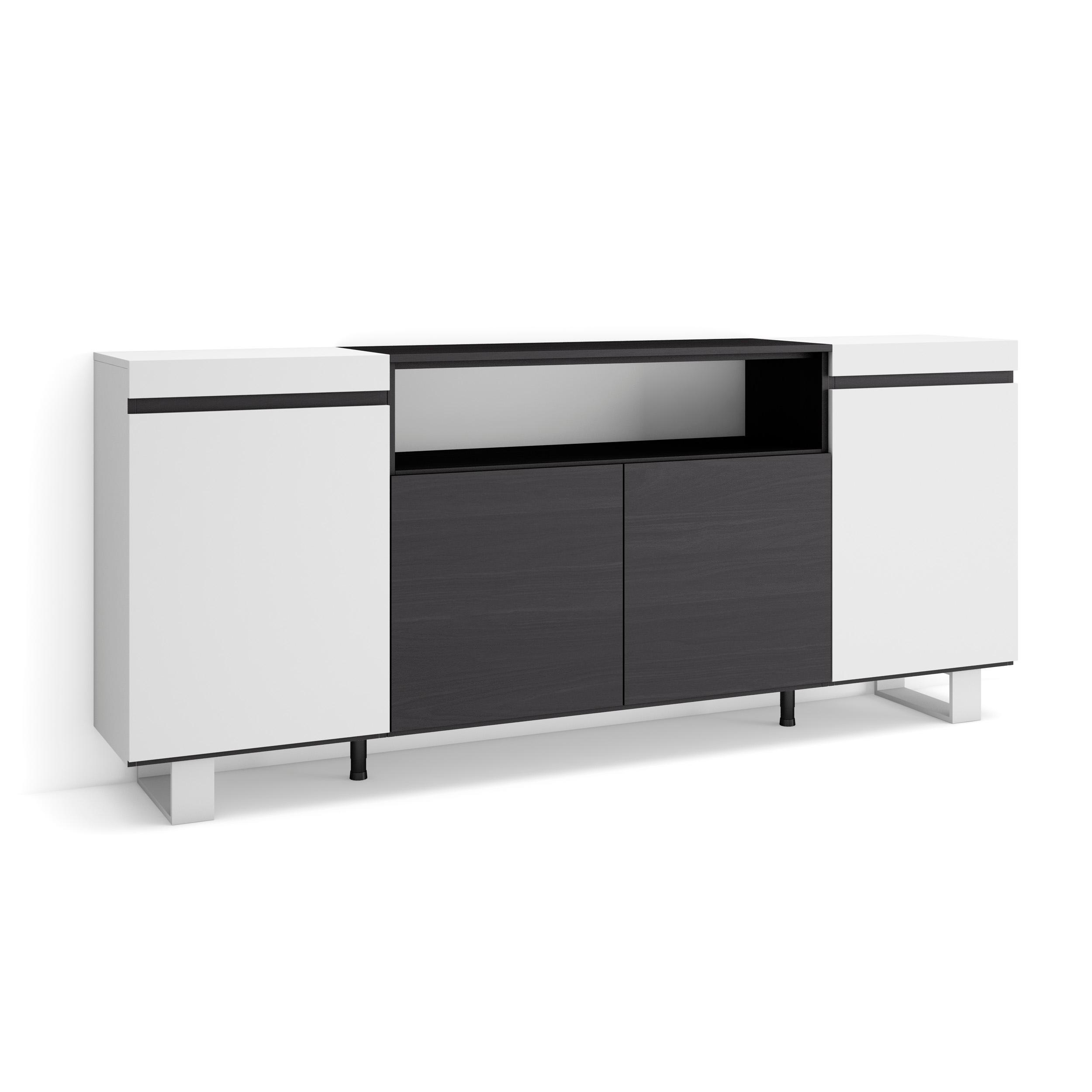 SIDEBOARD weiß und schwarz, 200/35/87cm - Multicolor/Schwarz, Holzwerkstoff (200/87/35cm) - Skraut Home