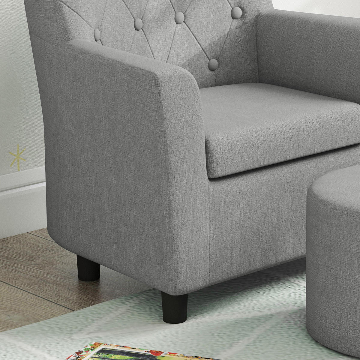 KINDERSESSEL DE-10445 mit Hocker & Diamantmuster Grau - Grau, Holzwerkstoff (43/50.5/45cm) - ComfortXL