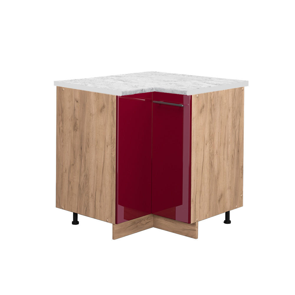 ECKUNTERSCHRANK Fame-Line Bordeaux Hochglanz 80.5 cm, AP Marmor - Bordeaux/Eiche Wotan, Holzwerkstoff (80.5/82/60cm) - Vicco