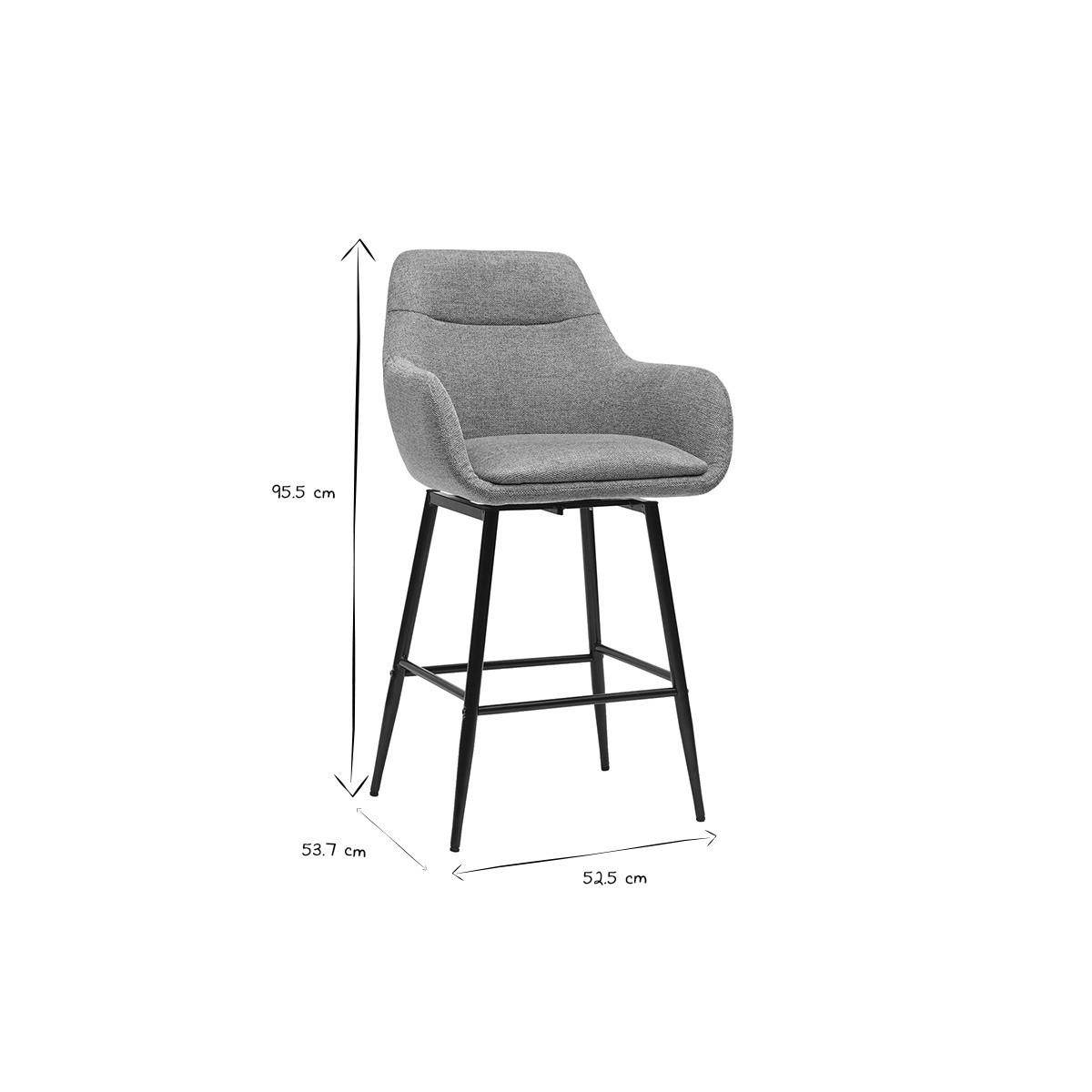 BARHOCKER 360° in hellgrauem Samt-Effekt Stoff und Metall H65.5 cm (2er-Set) ALESS - Grau, Textil (53.7/95.5/52.5cm) - Miliboo