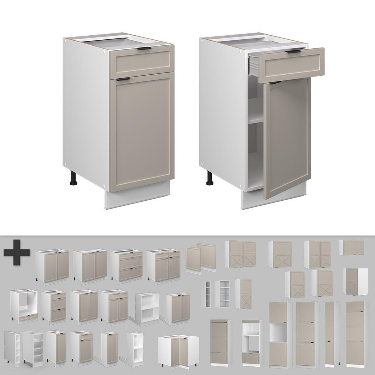 KÜCHENUNTERSCHRANK Fame-Line GrauBeige 40 cm, AP Anthrazit - Greige/Weiß, Holzwerkstoff (40/82/60cm) - Vicco