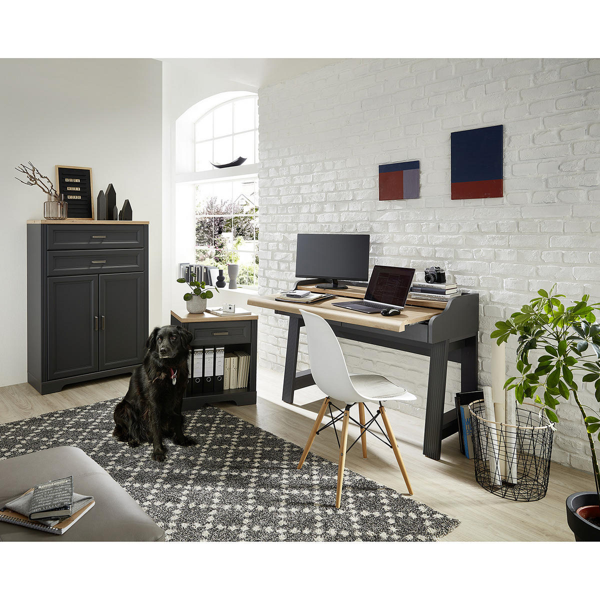 SEKRETÄR - Graphitfarben, Holzwerkstoff/Metall (53/120/84cm) - home24