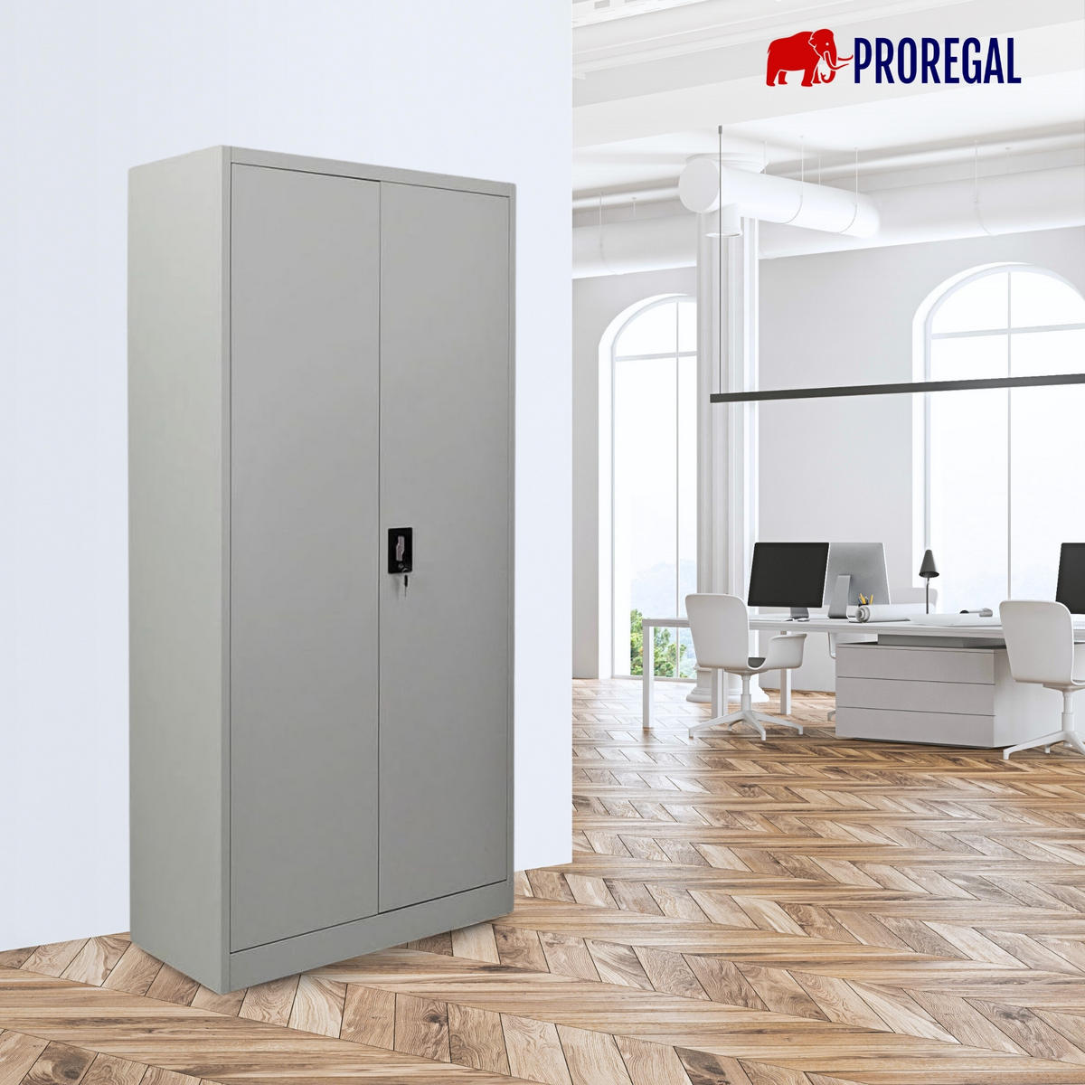 FLÜGELTÜRENSCHRANK Elephant komplett montiert 180x80x40cm 4 Ebenen Lichtgrau - Hellgrau, Metall (80/180/40cm) - PROREGAL