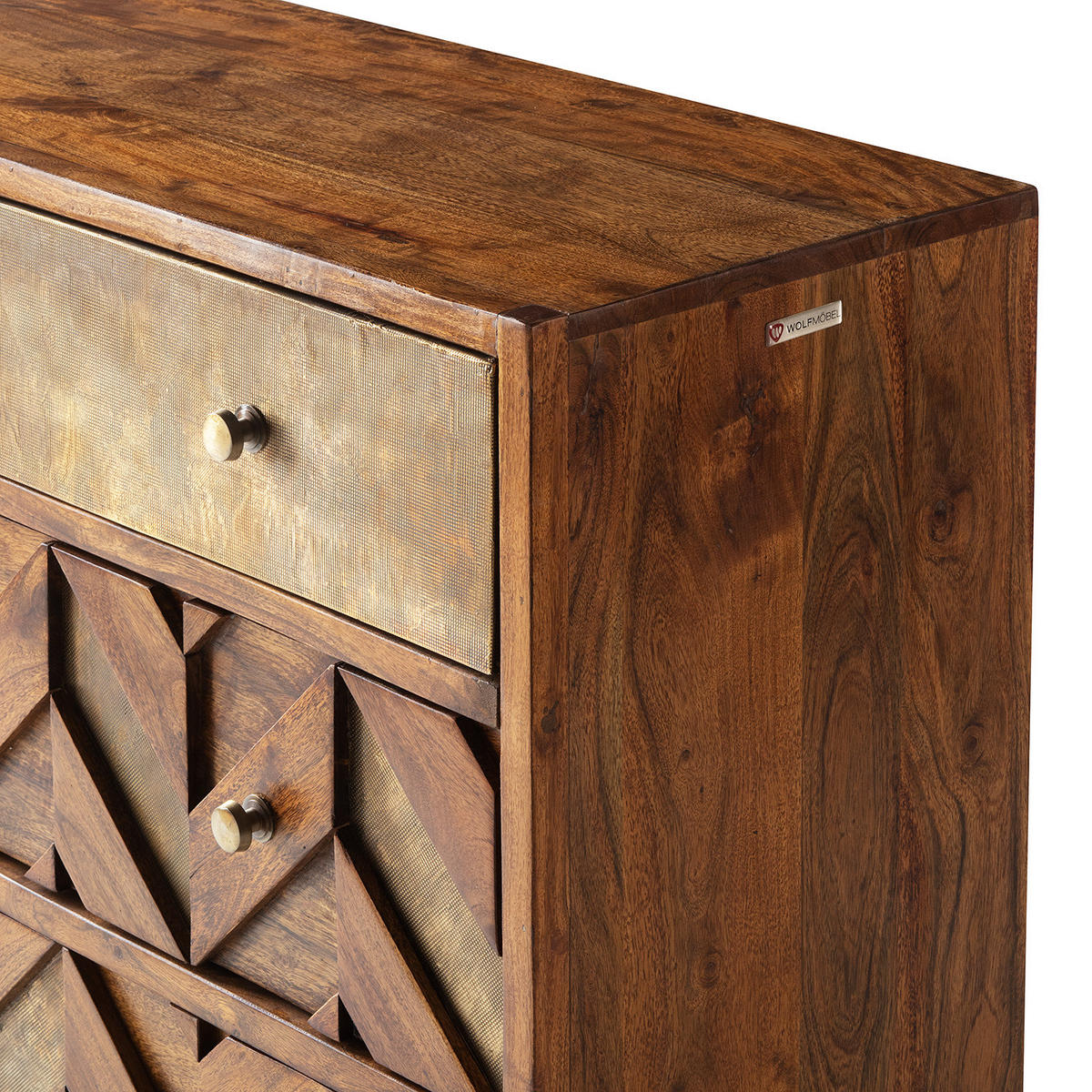 KOMMODE - Akazie massiv / Metall - Akaziefarben, Holz (90/90/40cm) - home24