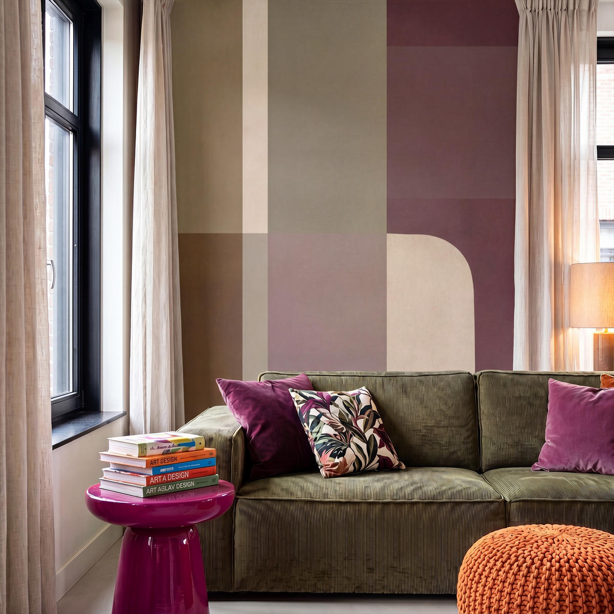 TAPETE - Unis - Abstrakt - Bordeaux - Linien - 140x200 cm - Multicolor, Papier (140/200cm) - OnlyWow