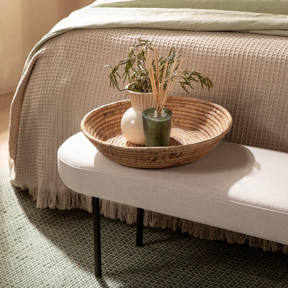 BANK Mena Beige 97 cm x 38 cm - Beige, Textil (97/38/35cm)