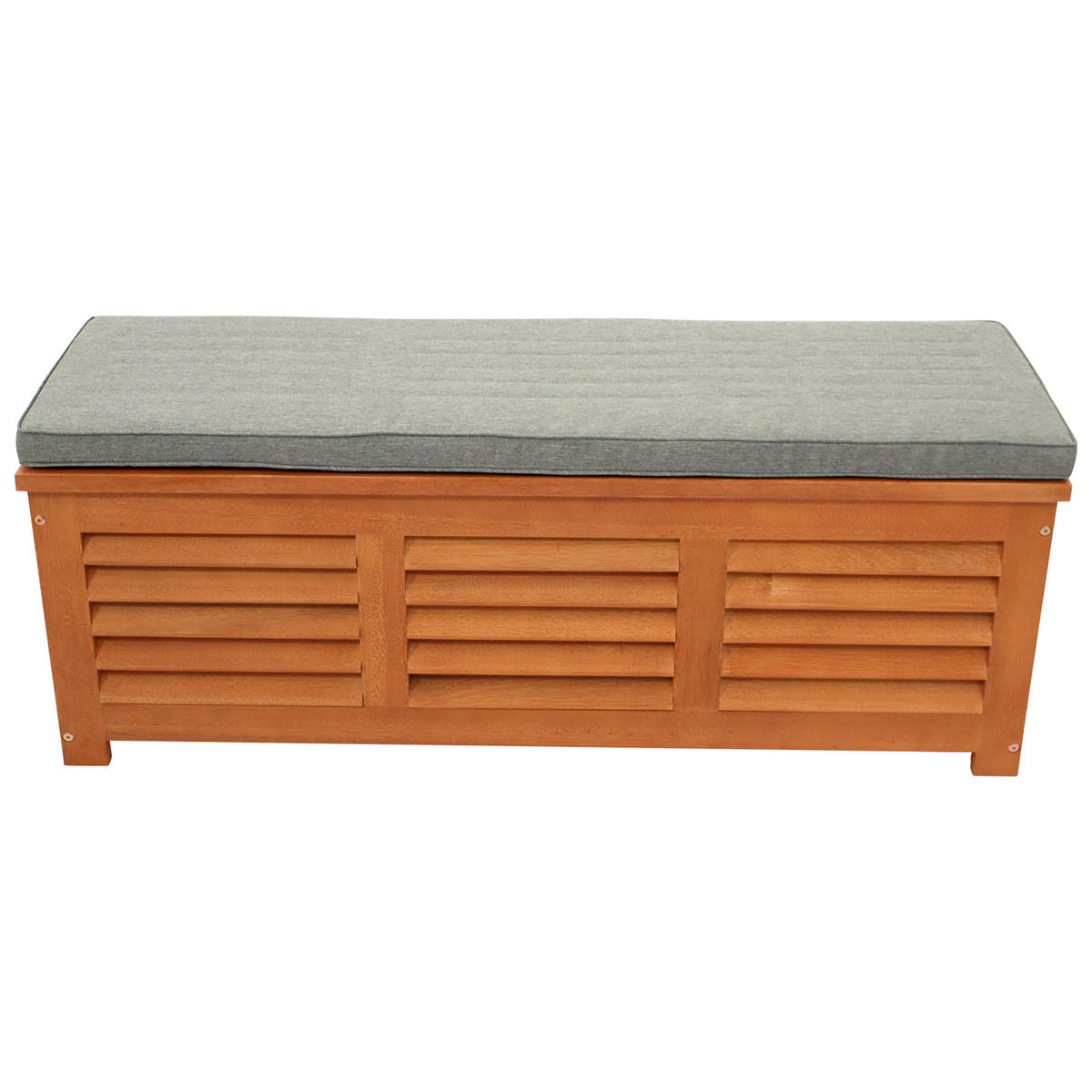 KISSENBOX Cardiff aus Eukalyptusholz, mit Sitzpolster 5cm grau, 128x42x43 cm - Braun, Holz (128/43/42cm) - TPFGarden