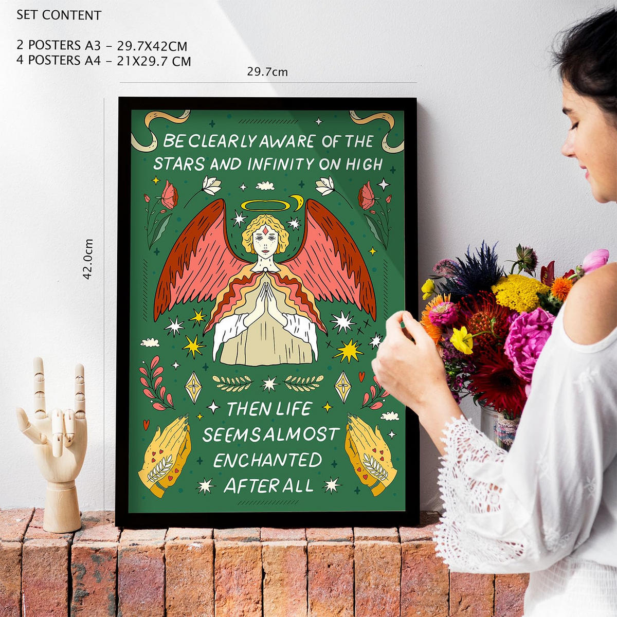 POSTER Set Mit 6 Drucken Von I'M Free In Brilliant Groovy Style Collection Dekorative Rahmen Für Zuhause Wandkunstdruck A3 & A4 Rahmen Aus Hellem Holz - Beige, Papier (29/3cm) - Nacnic