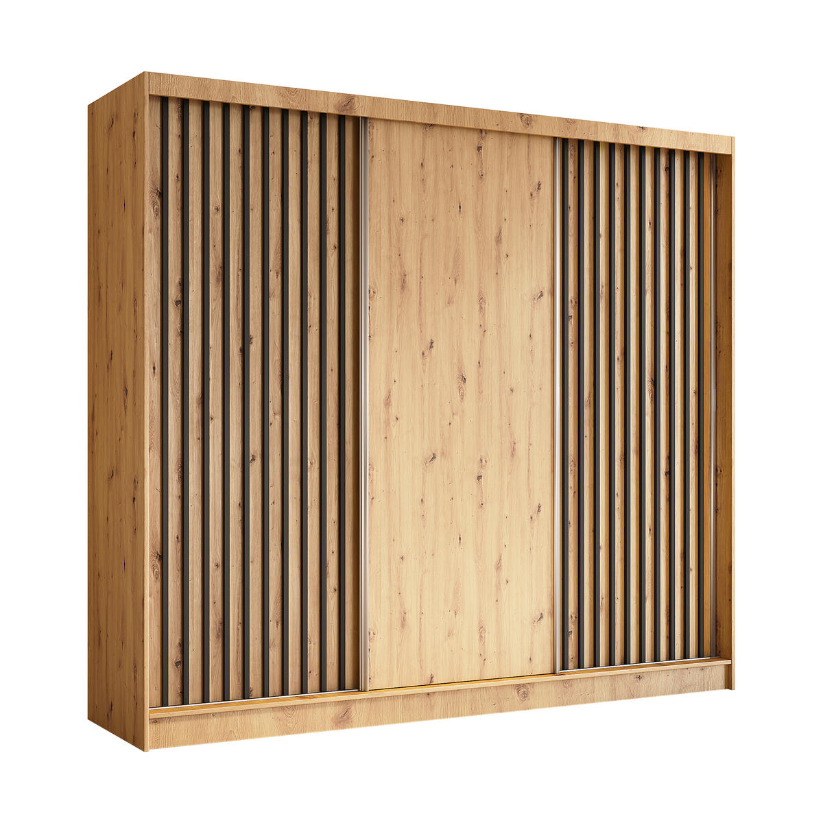SCHWEBETÜRENSCHRANK Cabinio Eiche Artisan Schwarz 240/216/61 cm – Modern, mit Lamellen - Walnussfarben/Schwarz, Holzwerkstoff/Kunststoff (240/216.1/61cm) - AX Living
