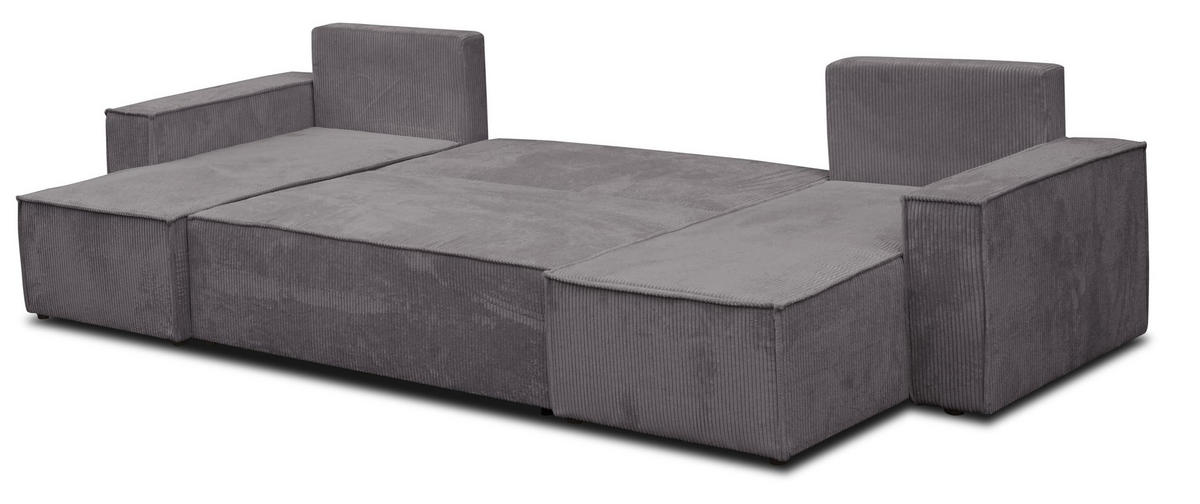 WOHNLANDSCHAFT Hugo U-Form Cordstoff mit Schlaffunktion und Bettkasten - Dunkelgrau, Textil (312/83/142cm) - VENASI MÖBEL