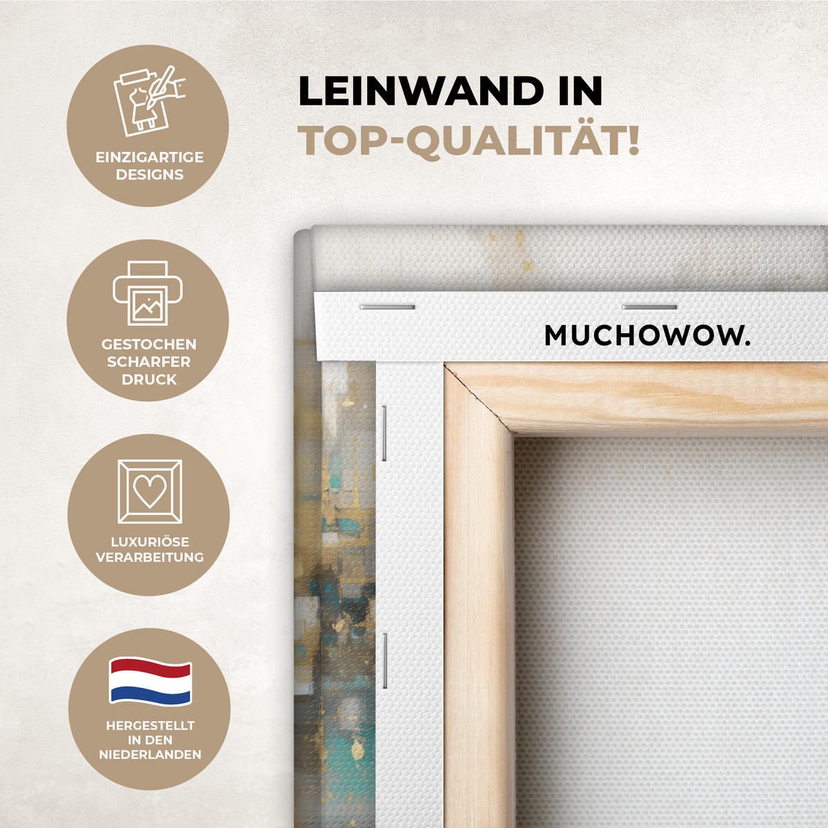 LEINWANDBILD Abstrakt - Blöcke - Gold - Skyline Deko Schlafzimmer 30x20 cm - Beige, Textil (30/20cm) - MuchoWow