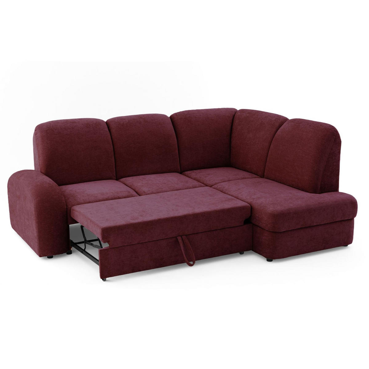 ECKSOFA VIBE L Rechts mit Schlaffunktion 129x205 Chenille Bordeaux - Bordeaux/Schwarz, Holz/Kunststoff (250/186cm) - Muffo