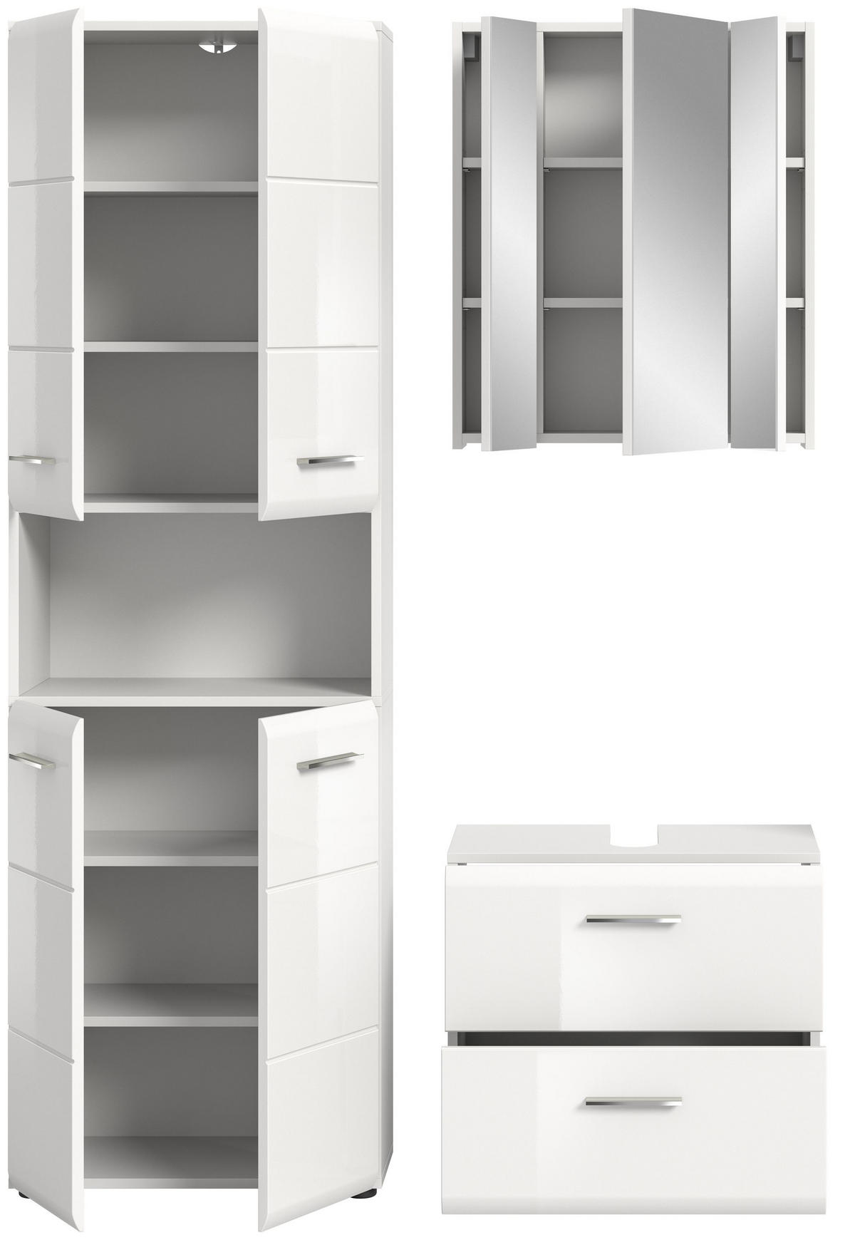 BADKOMBINATION Ice 135x185x30 cm weiß Hochglanz MDF 3tlg. - Weiß, Holz (135/185/30cm)