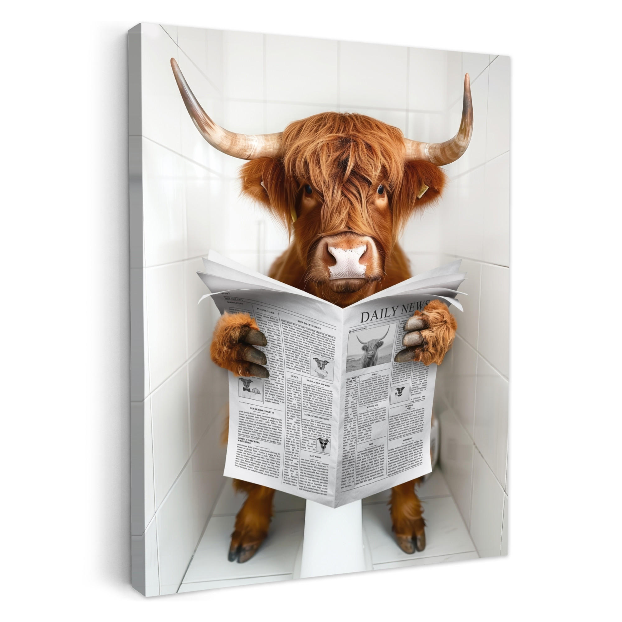 LEINWANDBILD Schottischer Highlander - Tier - Zeitung - Toilette 50x70 cm - Kastanienfarben, Textil (50/70cm) - MuchoWow