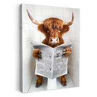 LEINWANDBILD Schottischer Highlander - Tier - Zeitung - Toilette 50x70 cm - Kastanienfarben, Textil (50/70cm) - MuchoWow