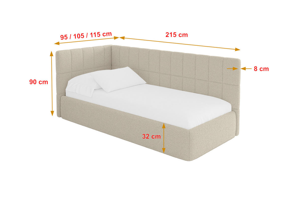 EINZELLBETT Jugendbett mit Bettkasten, Rechts - TULY 100x200 Dunkelbeige - Taupe, Holzwerkstoff/Textil (100/200cm) - ALTDECOR