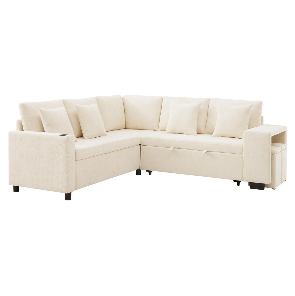 ECKSOFA 220/205/86,5 cm beige aus Chenille mit Schlaffunktion - Beige, Textil (205/220cm) - OKWISH