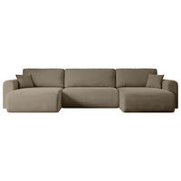WOHNLANDSCHAFT mit Schlaffunktion und Bettkasten ORRO-U - 362x145x83 cm Braun Velours - Schwarz/Braun, Holzwerkstoff/Kunststoff (362/83/145cm) - ALTDECOR